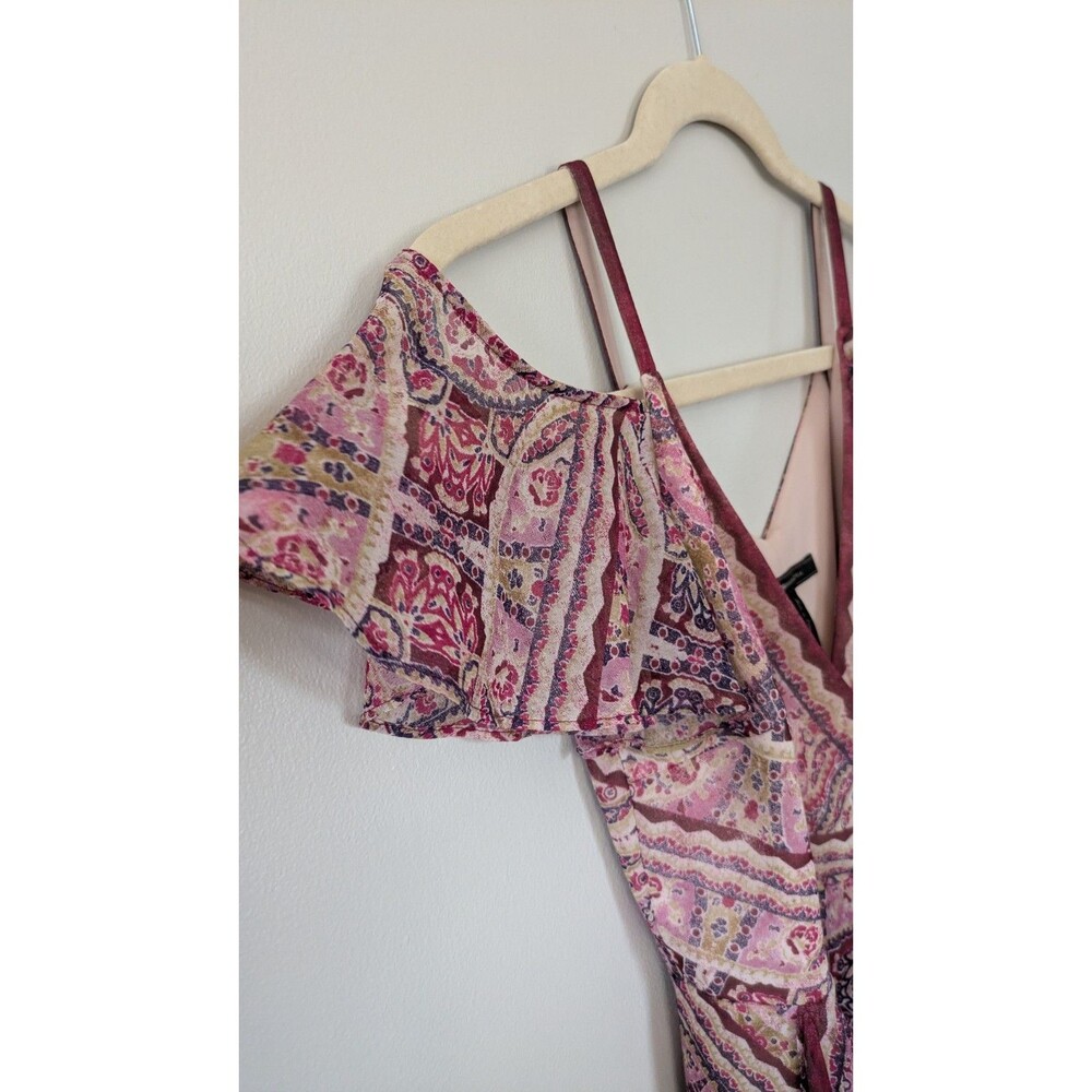 BCBGMaxazria Wrap Dress M Pink Tibetan Handkerchief Boho Off Shoulder Flowy $348 - Picture 3 of 10